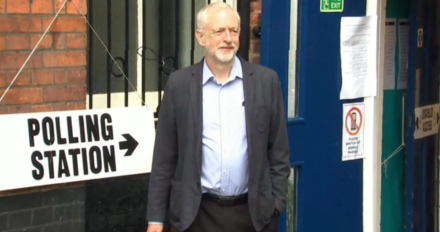 Corbyn at polling station