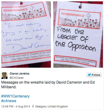 Ed Miliband First World War Centenary wreath