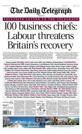 Telegraph business chiefs front page