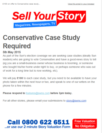 Sun advertise for Conservative Case Studies