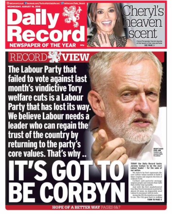 Daily Record backs Corbyn
