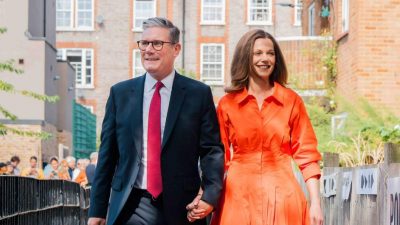 Keir Starmer and his wife vote on polling day. Photo: Labour