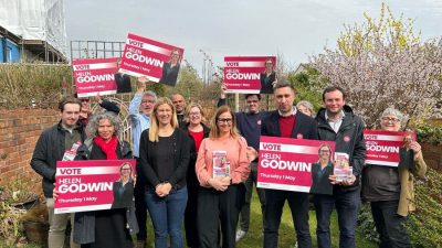 Ellie Reeves campaigning with Labour candidate Helen Godwin and members in the West of England. Photo: Labour