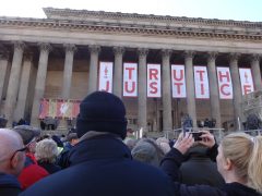 Vigil to remember the 96 victims of Hillsborough, April 2016 at St Georges Hall Liverpool.