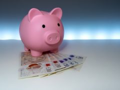 Pink Piggy Bank With Money