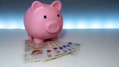 Pink Piggy Bank With Money