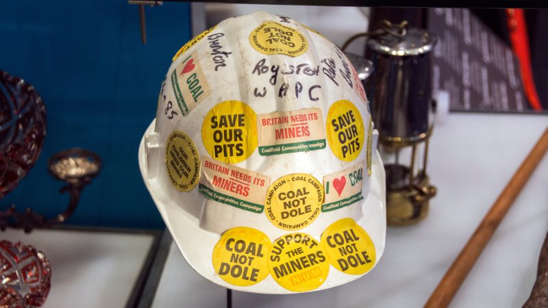 Barnsley Museum , Church street, Barnsley , South Yorkshire , UK 04 May 2024 : Coal not Dole Pit Helmet