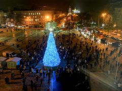 Ukraine's main Christmas tree lights are switched on amid Russia's attack on Ukraine in Sophia Square in Kyiv.