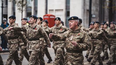 British soldiers marching on parade in Westminster