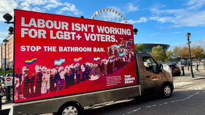 Truck with Labour isn't working for LGBT+ Voters slogan