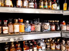 Bottles of alcohol on a shop shelf