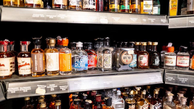 Bottles of alcohol on a shop shelf