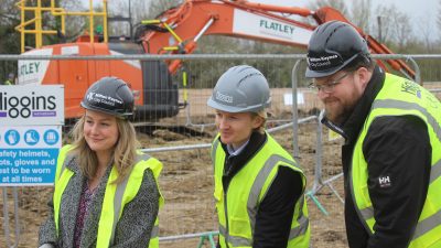 Cllr Lauren Townsend, deputy leader of Milton Keynes council and Ed Cllr Ed Hume attend the launch of a new housing project