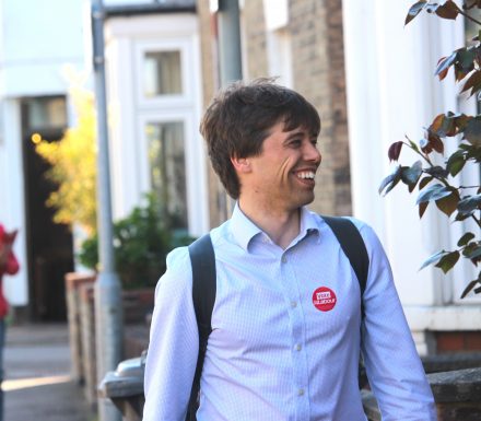 Cameron Holloway, Leader of Cambridge City Council, canvassing in Petersfield