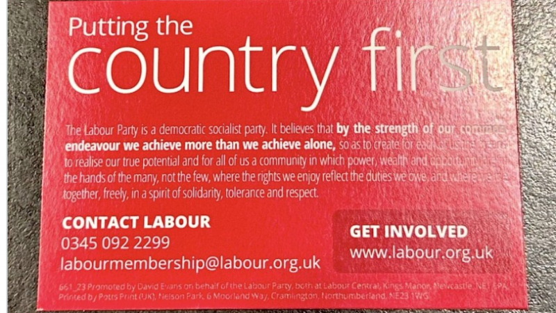 Labour Party Membership Card (back)