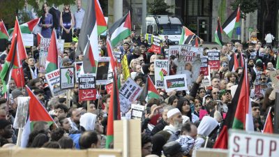 Pro Palestinian protesters demonstration in Salford.