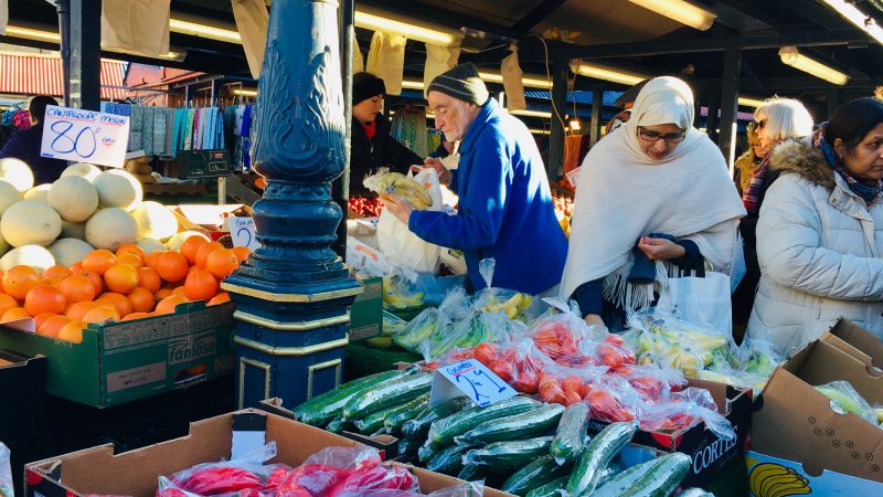 A market scene in Dewsbury