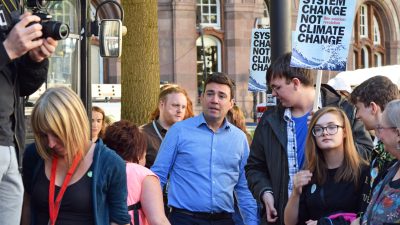 Andy Burnham in crowd at demo