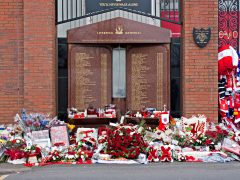 Flowers laid to commemorate the 25th anniversary of the Hillsborough disaster