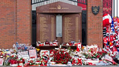 Flowers laid to commemorate the 25th anniversary of the Hillsborough disaster