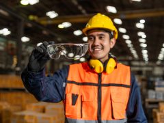Worker wearing safety gear