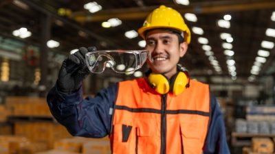 Worker wearing safety gear