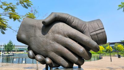 Statue of a handshake