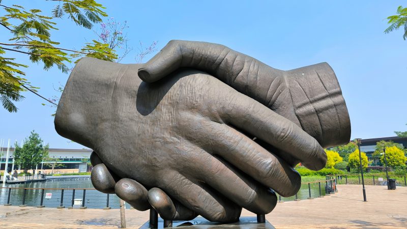 Statue of a handshake