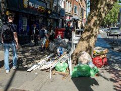 A pile of rubbish is left on the pavement of Whitechapel High Street